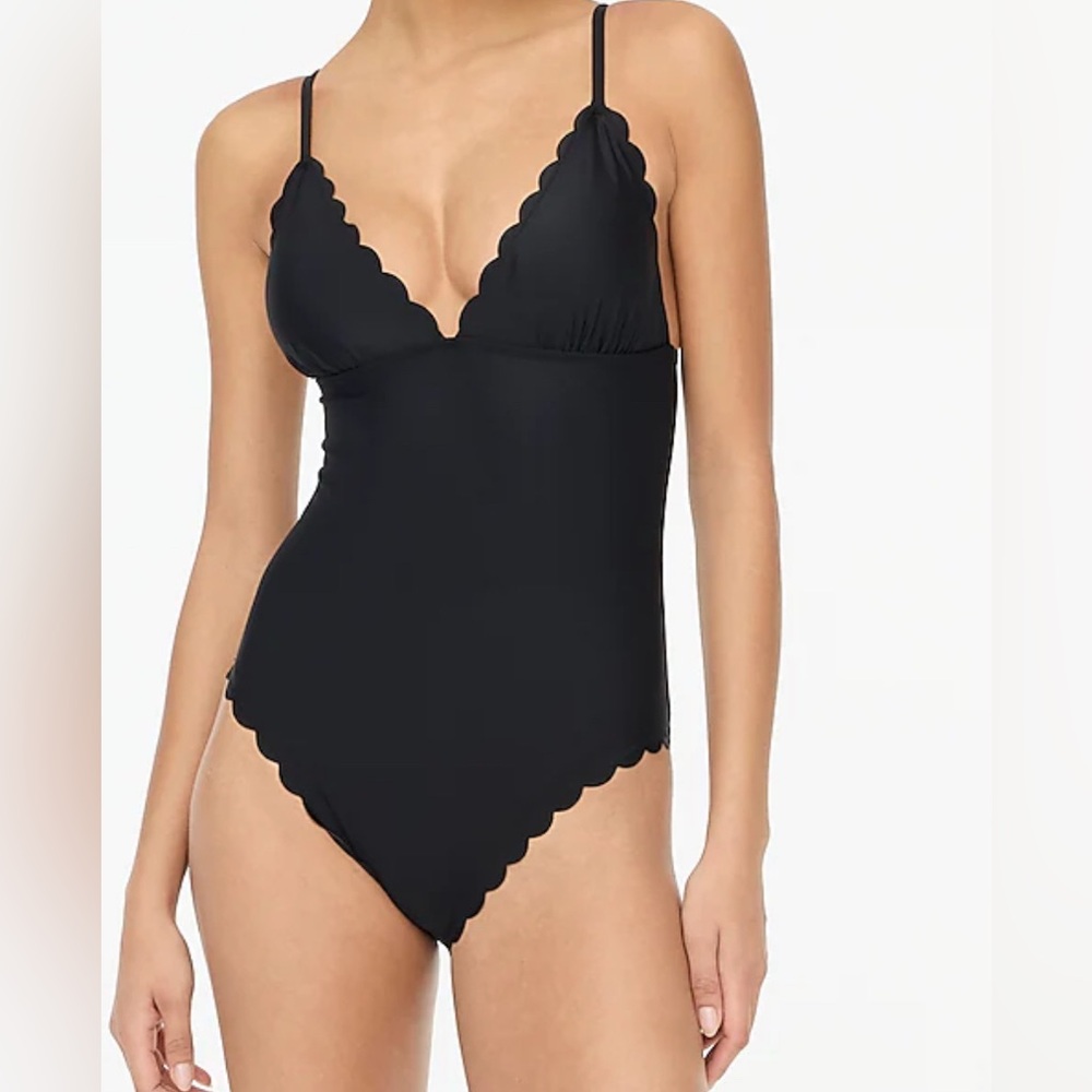 J. CREW Scalloped Black One Piece Swimsuit Size Medium